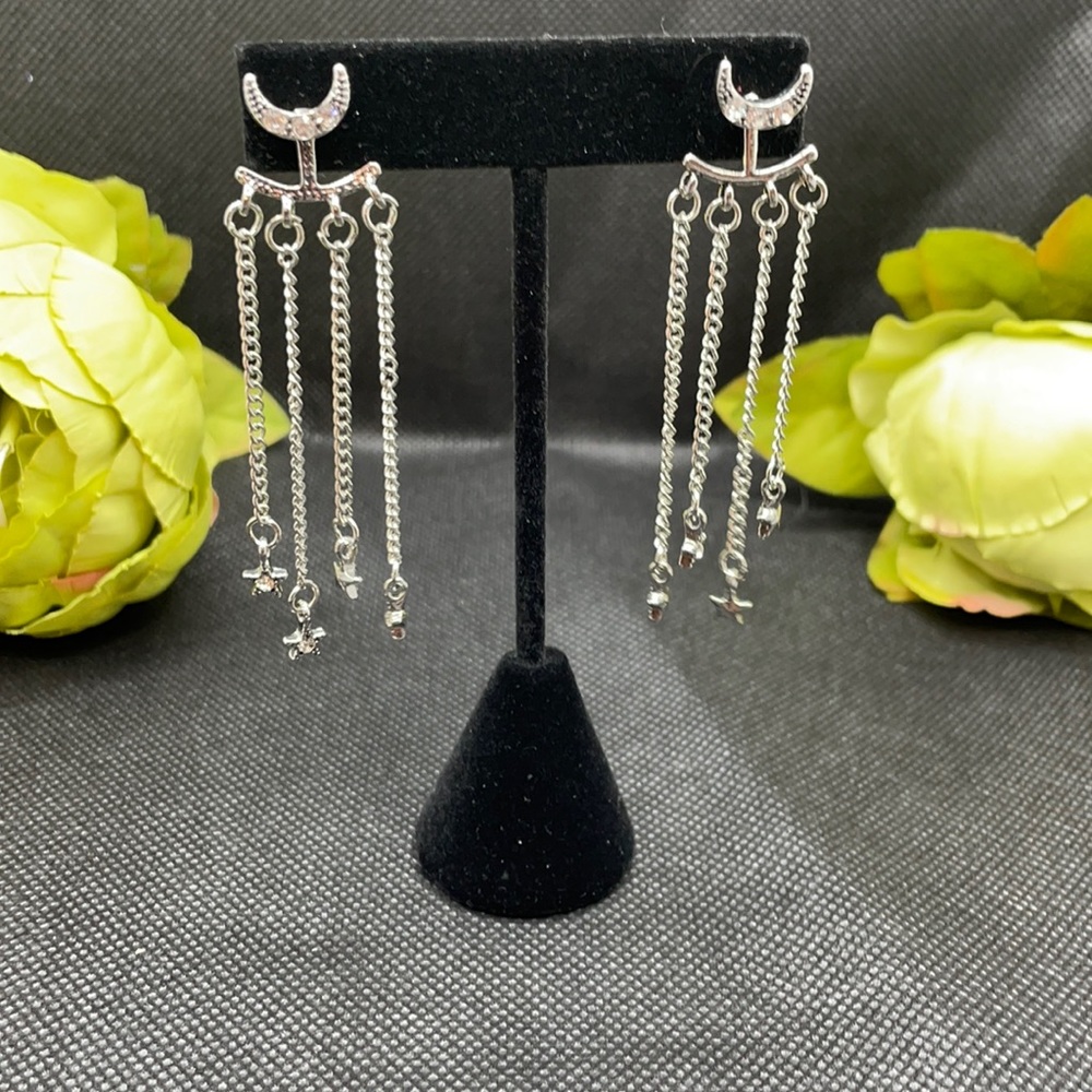 Silver moon and star post Earrings